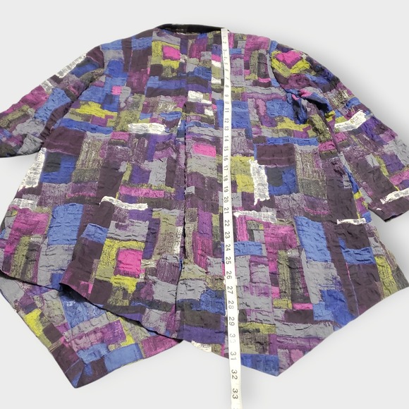 Habitat Clothing Purple Abstract Crinkled Textured Button Front Asymmetric Top M - Picture 12 of 12